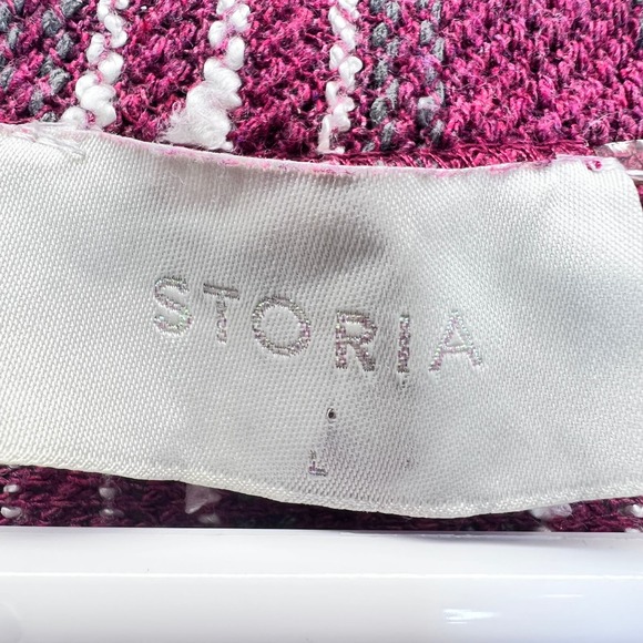 STORIA Cropped Top Size L Crop Long Sleeve Stripes Pullover Round Neck Raw Edge - Picture 3 of 10